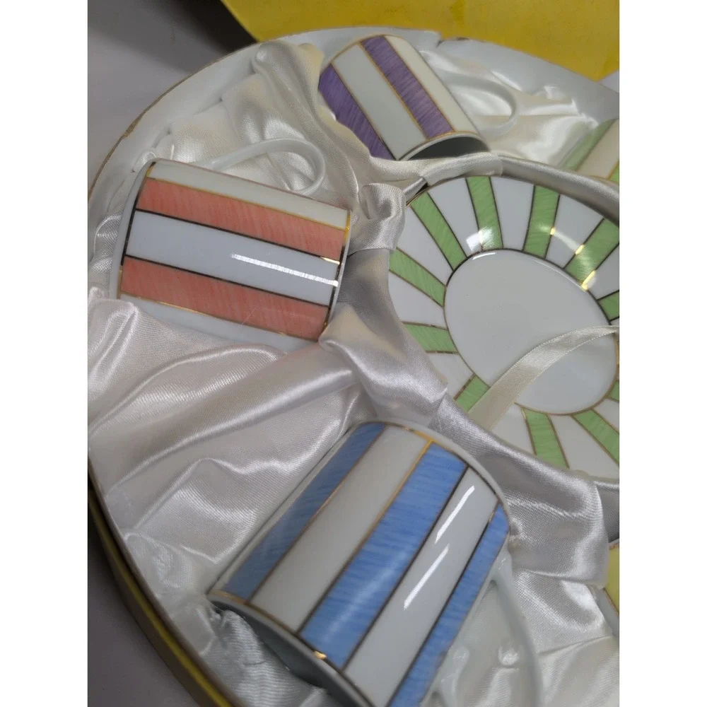 Classic Coffee & Tea Set ‎ 6 Cups and 6 Saucers  Beautiful Pastel Colors Striped